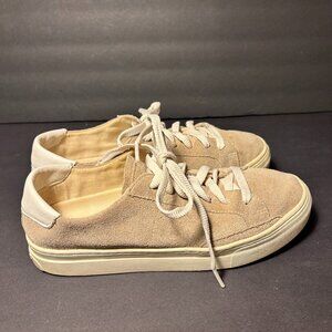 Soludos Women's Size 8.5 Suede Platform Sneakers Beige Lace Up Casual Shoes